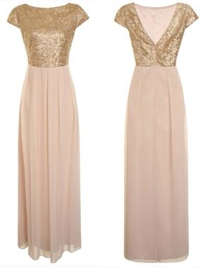 London Dress Company Nude & Gold Sequin Jade Chiffon Maxi Dress